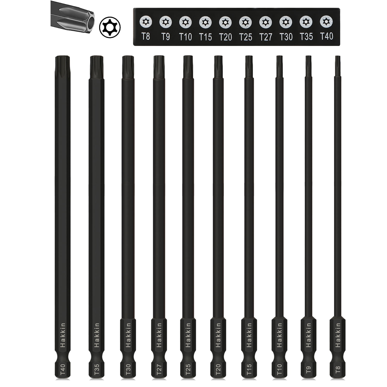 Hakkin Torx Screwdriver Bit Set,10Pcs 6" Long Tamper Proof Security