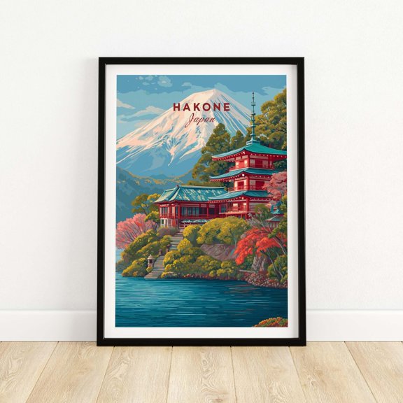 Hakone Japan Print Historic Shrine Art Lake Ashi Poster Mount Fuji Wall Decor Travel Gift