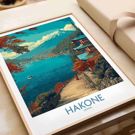 Hakone Lakeside Temple Wall Art Japanese Travel Print Poster Zen Inspired Decor Calming Of