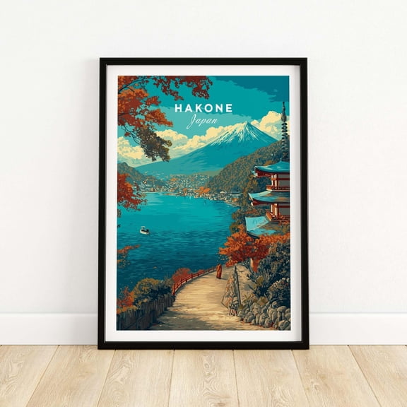 Hakone Print Japan Lake View Pagoda Mount Fuji Wall Art Scenic Travel Poster Asian Inspire