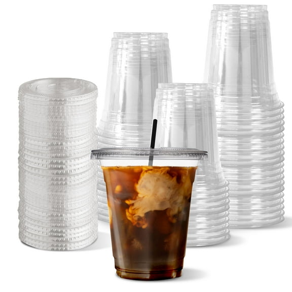 Hakoware Disposable 12 oz Premium Ultra Clear Plastic Cold Cups with Flat Lids 200 Sets
