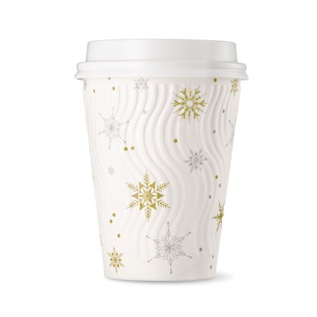 Hakoware Disposable 12 oz White Snowflake Embossed Paper Coffee Cups with Lids 100 Sets