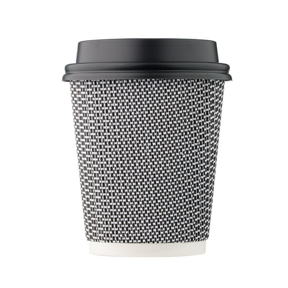 Hakoware Disposable 8 fl oz Black Rippled Double-Walled Paper Hot Cup with Lid 150 Sets