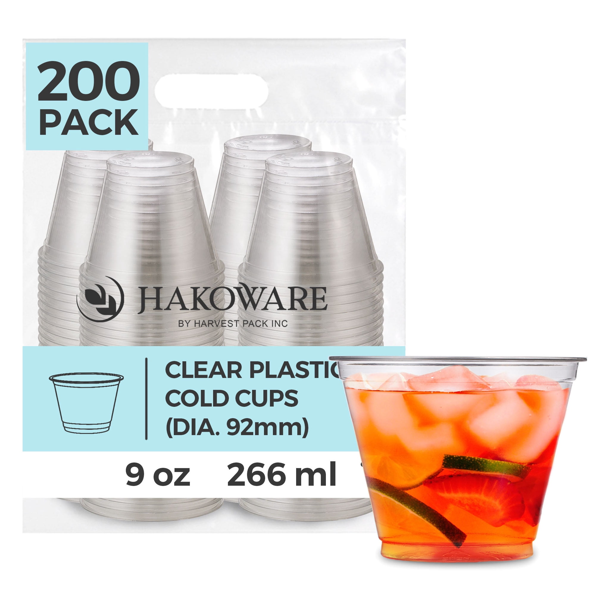 Hakoware Disposable 9 fl oz Ultra Clear Plastic Cold Cups for Drinks ...