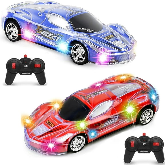 Haktoys 2-Pack Remote Control Sports Cars: Set of Two Radio Control Racing Toy Vehicles with LED Flashing Lights - Perfect for Two Players