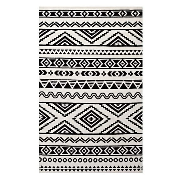 Haku Geometric Moroccan Tribal 5x8 Area Rug Black and White