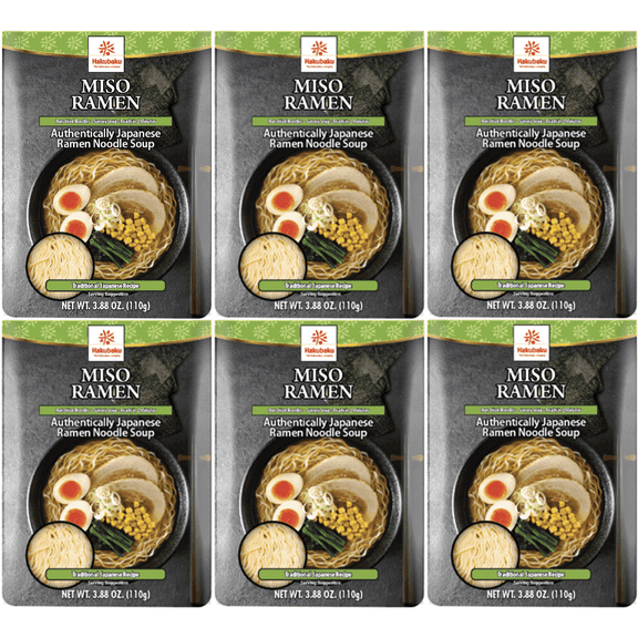 Hakubaku Authentic Japanese Ramen Noodle Soup, Miso, 3.88 oz, Pack of 6