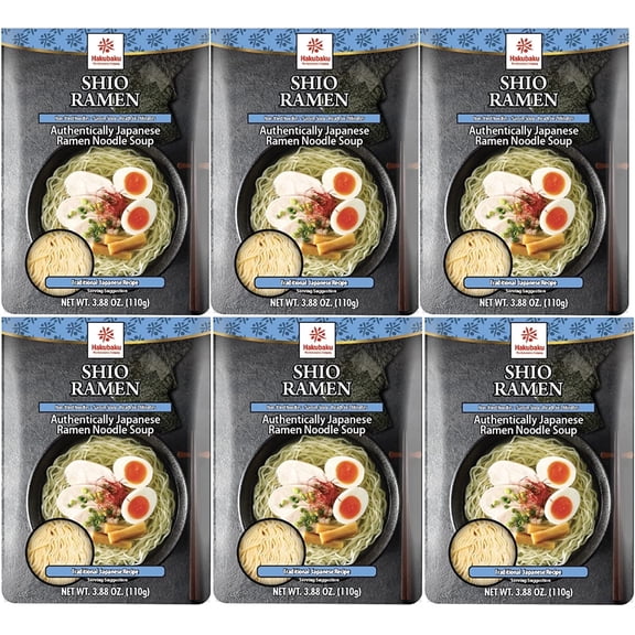 Hakubaku Authentic Japanese Ramen Noodle Soup, SHIO, Shelf-Stable, 6 Pack, 3.88 oz