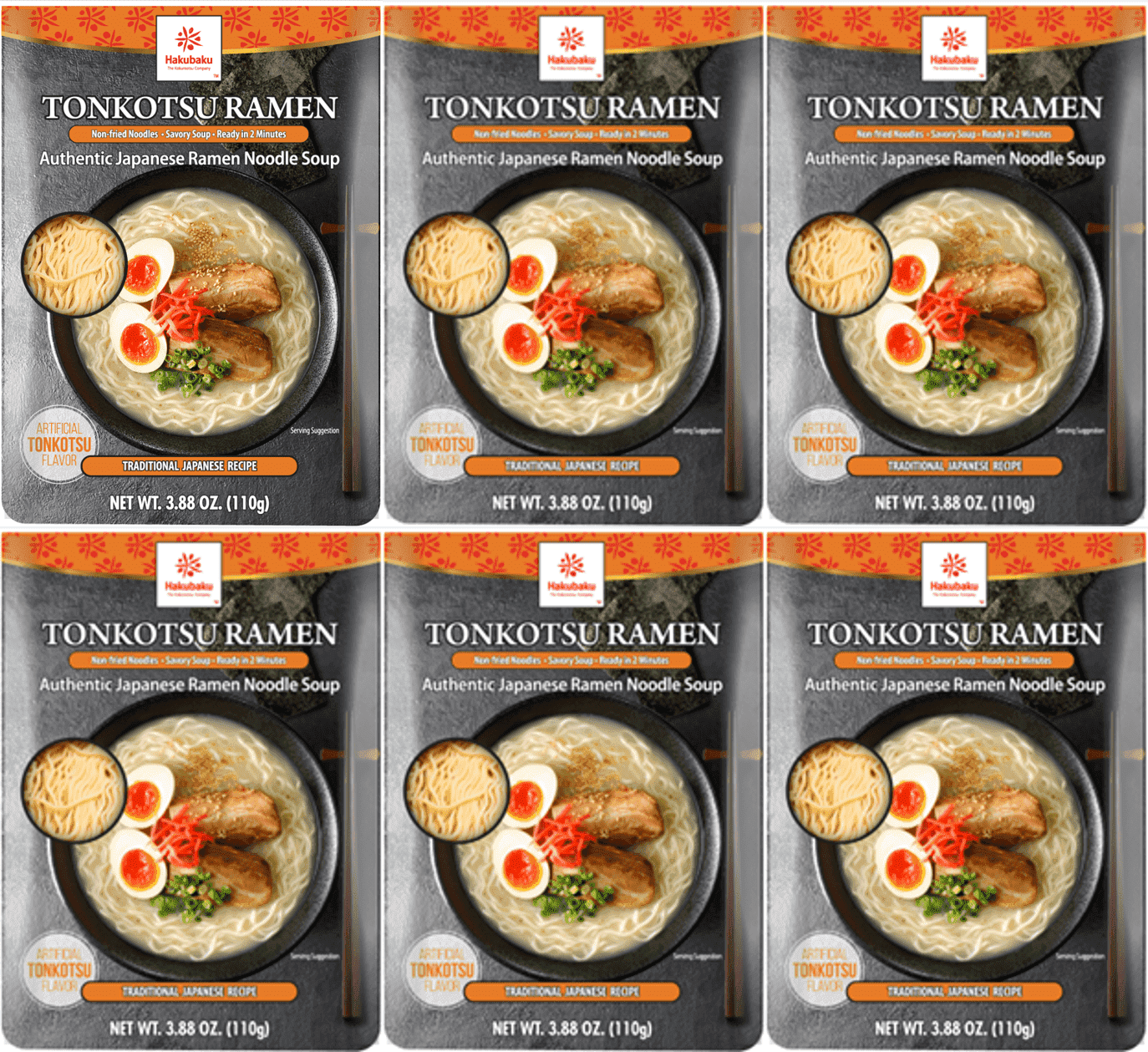 Hakubaku Authentic Japanese Ramen Noodles (Tonkotsu, 6 PACK)