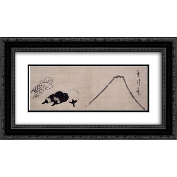 Hakuin Ekaku 2x Matted 24x14 Black Ornate Framed Art Print 'Mount Fuji and Eggplants'