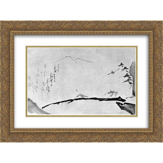 Hakuin Ekaku 2x Matted 24x18 Gold Ornate Framed Art Print 'Blind Men Crossing a Bridge'