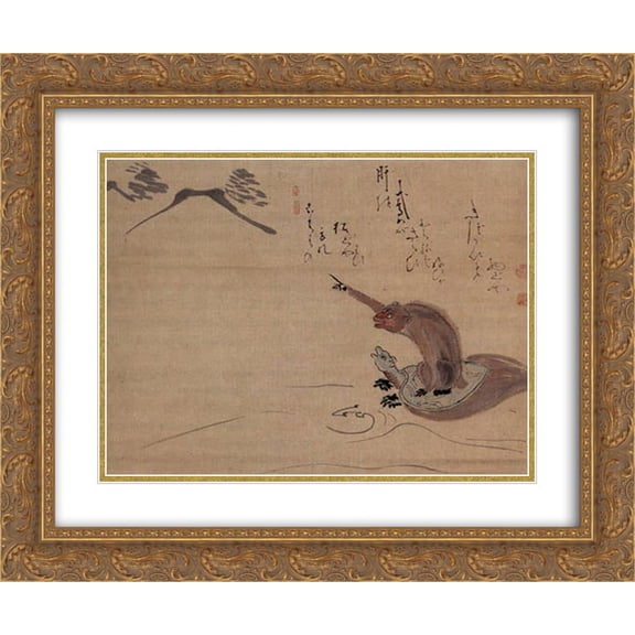 Hakuin Ekaku 2x Matted 24x20 Gold Ornate Framed Art Print 'Monkey and Tortoise'