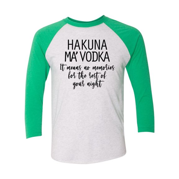 Hakuna Ma'Vodka Raglan Short Sleeve T-shirt-Envy Green/Heather White Heather-large