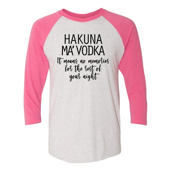 Hakuna Ma'Vodka Raglan Short Sleeve T-shirt-Pink/White Heather-large