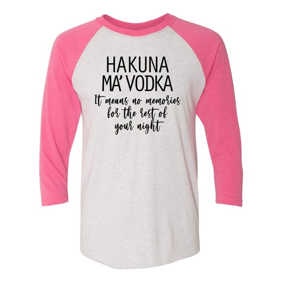 Hakuna Ma'Vodka Raglan Short Sleeve T-shirt-Pink/White Heather-xs