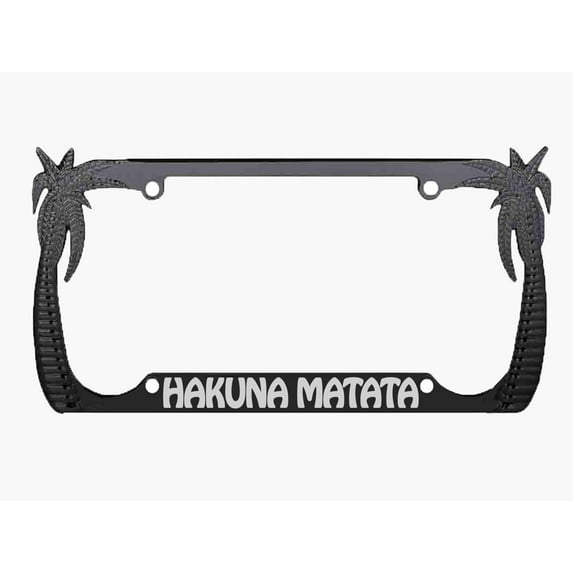 Hakuna Matata Palm Tree Style Metal License Plate Frame Personalized/Car Accessories Car Tag Holder (Black/Silver)