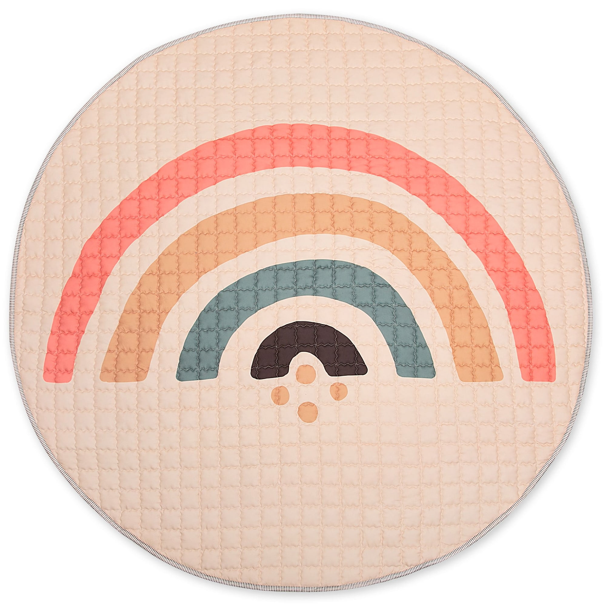 Hakuna Matte: Quilted Playmat Boho Rainbow - 59" Circle, Padded Floor Blanket, Neutral Colors, Babies Toddlers, Non-Slip Backing, Crawling & Playing