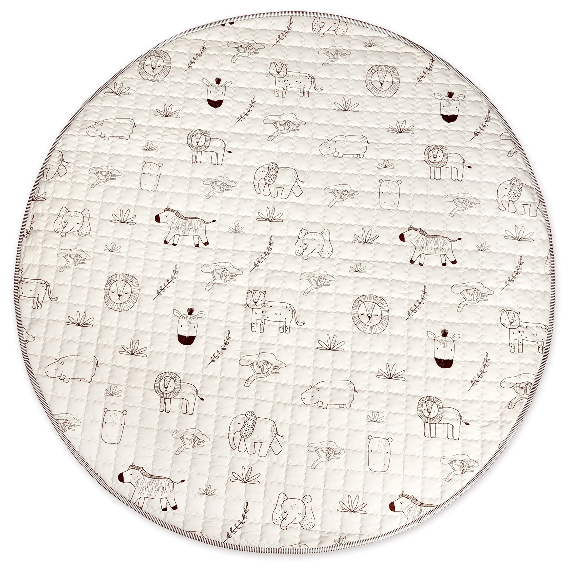 Hakuna Matte: Quilted Playmat Safari Animals - 59" Circle, Padded Floor Blanket, White-Brown, Babies & Toddlers, Non-Slip Backing, Crawling-Playing