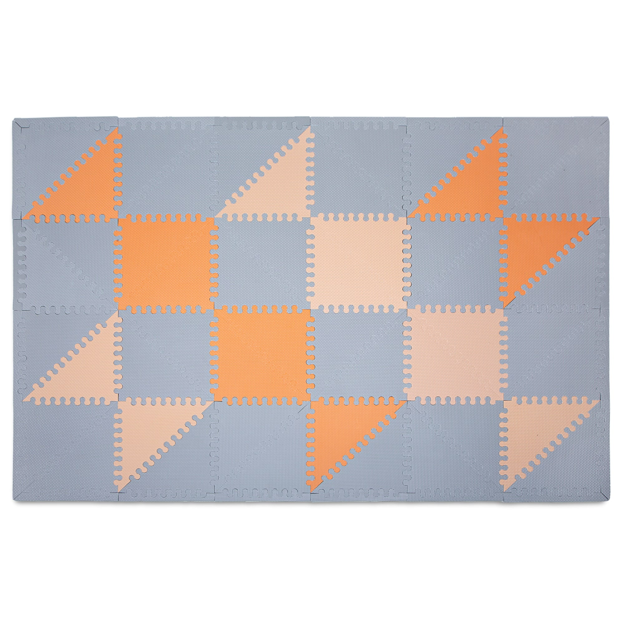 Hakuna Matte: Stylish Baby Play Mat: Grey-Beige-Orange - 72x48", 48 Triangle Foam Floor Tiles & 20 Side Borders, Thick Puzzle Mat, Crawling & Playtime