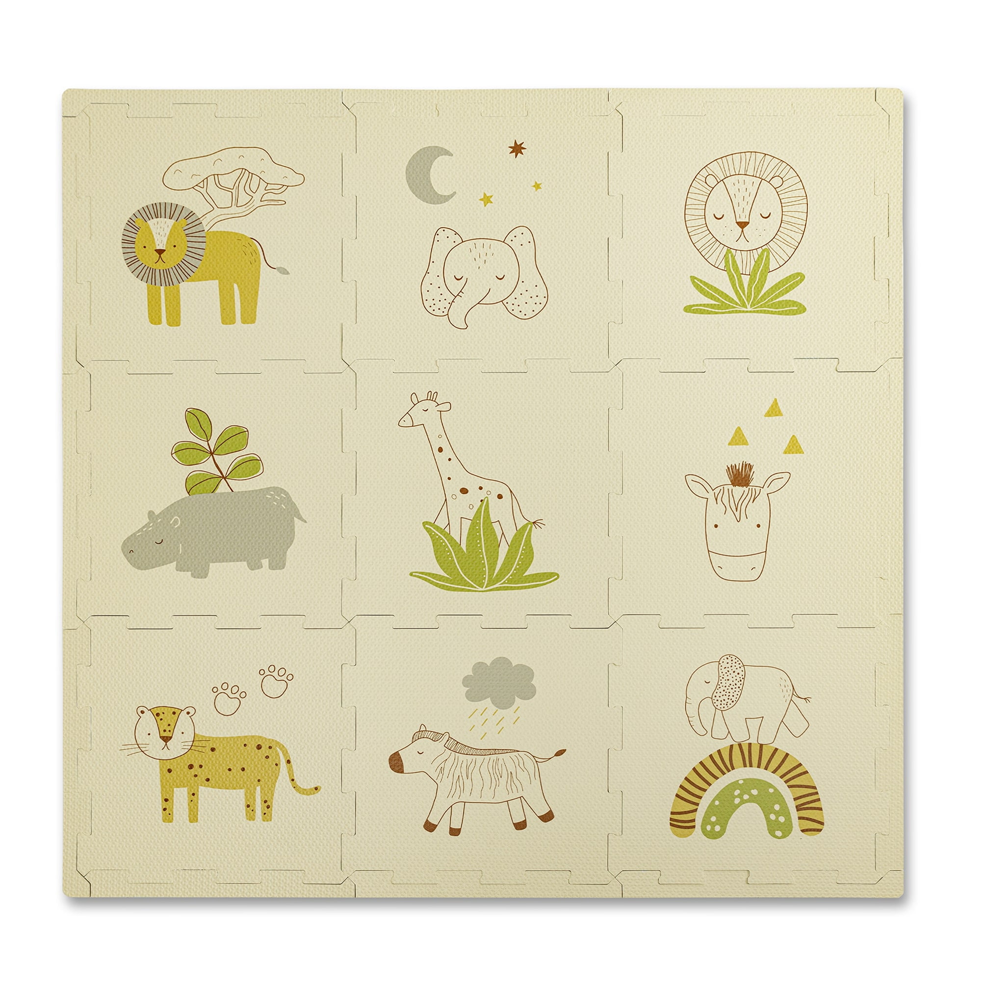 Hakuna Matte: Stylish Baby Play Mat: Safari - 35x35", 9 Foam Floor Tiles, Neutral Animal Design, Thick Puzzle Mat For Crawling, Tummy Time, Playpen