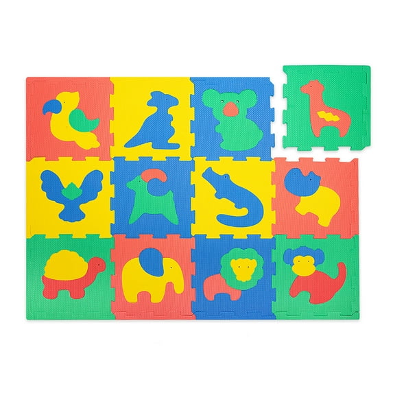 Hakuna Matte: Stylish Baby Play Mat: Safari - 47x35", 12 Foam Floor Tiles, Removable Animal Shapes, Colorful Thick Puzzle Mat For Crawling & Playtime