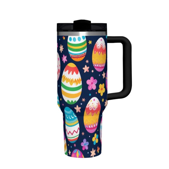 Hakunofo 40 oz Colorful Easter Egg Tumbler with Handle Straw and Lid, Stainless Steel Travel Coffee Cup for Easter Gift Home Office