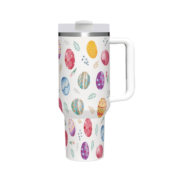 Hakunofo 40 oz Pastel Easter Egg Tumbler with Handle Straw and Lid, Stainless Steel Travel Coffee Cup for Easter Gift Home Office