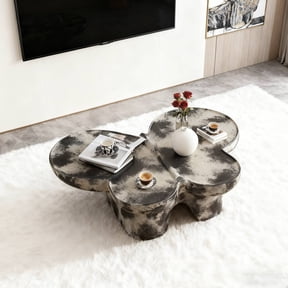 Hakunofo Butterfly Coffee Table, Faux Limestone Fiberglass Center Table for Living Room, Black+Beige, 47.24 x 33.46 x 12.59 in, Modern Cocktail Table, Sofa Accent Table, Storage