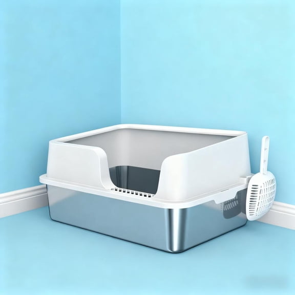Hakunofo Cat Litter Box Furniture, Light Gray, Stainless Steel, 23.6 x 15.7 x 11 in, for Cats, Hidden Washroom Cabinet for Indoor Rooms