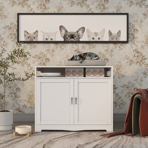 Hakunofo Cat Litter Box Furniture, White, MDF, 31.5 x 20 x 26 in, for Cats, Hidden Washroom Cabinet for Indoor Rooms