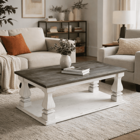 Hakunofo Coffee Table, Rectangle Wood Center Table for Living Room, Antique Dark Grey,White Washed, 47.24 x 23.6 x 18.11 in, Modern Cocktail Table, Living Room Furniture, Storage