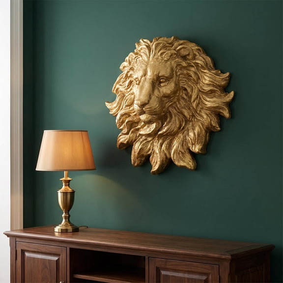 Hakunofo Lion Head Wall Sculpture, Gold, 18.5 x 7.5 x 17.7 in, Resin Outdoor Sculpture, Weather-Resistant Yard Lawn Patio Porch Home Decor, Housewarming Gift