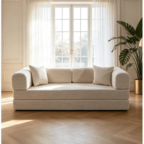 Hakunofo Sofa Couch, Beige Upholstered Convertible Sofa, 78.7 x 37.4 x 26.77 in, Modern Living Room Couch, for Apartment, Bedroom, Office, Guest Room, Lounge, Comfortable Home Furniture