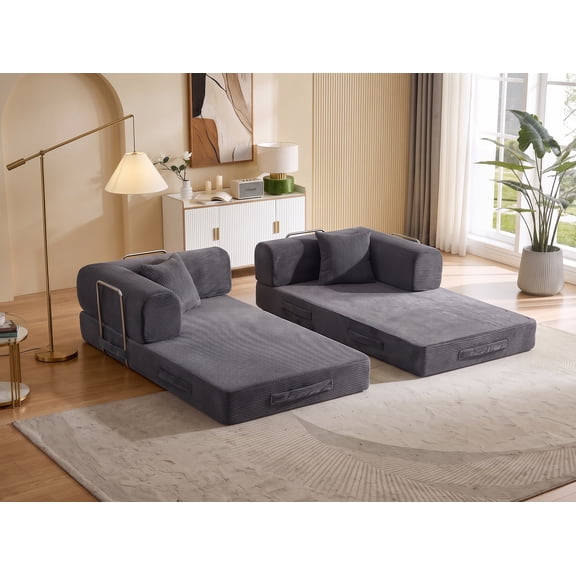 Hakunofo Sofa Couch, Gray Upholstered Convertible Sofa, 78.7 x 37.4 x 26.77 in, Modern Living Room Couch, for Apartment, Bedroom, Office, Guest Room, Lounge, Comfortable Home Furniture