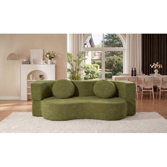 Hakunofo Sofa Couch, Green Upholstered Convertible Sofa, 13.77 x 13.77 x 43.31 in, Modern Living Room Couch, for Apartment, Bedroom, Office, Guest Room, Lounge, Comfortable Home Furniture
