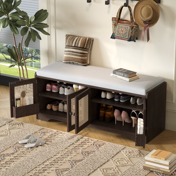 Hakunofo Storage Bench, Beige,Espresso MDF,Solid Wood, 47.4 x 15.7 x 19 ...