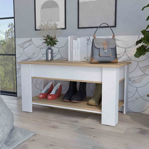 Hakunofo Storage Bench, Entryway Bench with Lower Shelf, Multicolor, 20 x 40 x 20.2 in, for Entryway Bedroom Living Room, End of Bed Bench Shoe Bench, Indoor Storage Furniture