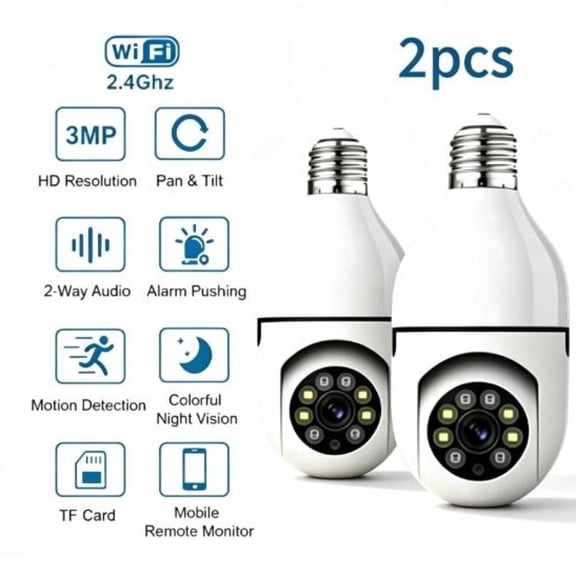 Hawkray 2PCS Bulb Security Camera, 360 Panoramic, AI Motion Detection, Night Vision, Two-Way Audio, 2.4G/5G WiFi