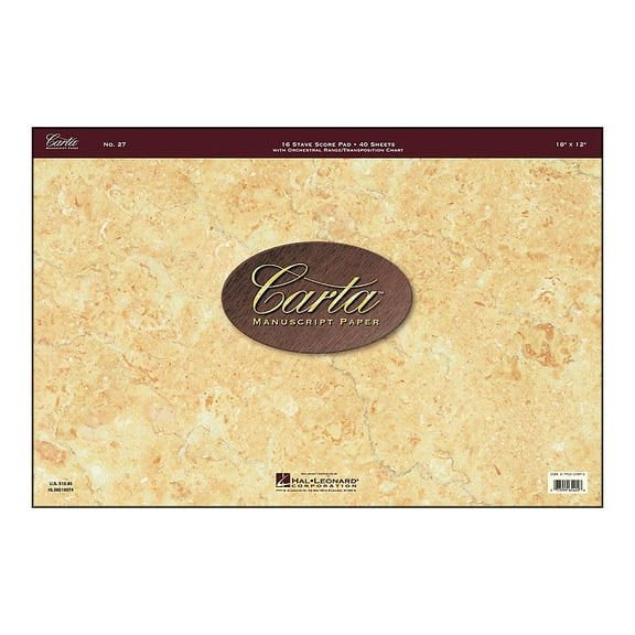 Hal Leonard Carta 27 Scorepad 18X12, 40 Sheet, 16 Stave Carta Manuscript