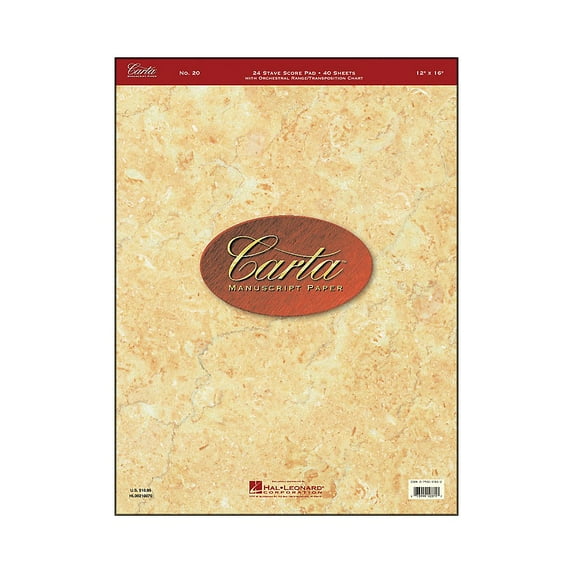 Hal Leonard Carta Manuscript 20 Scorepad 12 X 16, 40 Sheets, 24 Staves