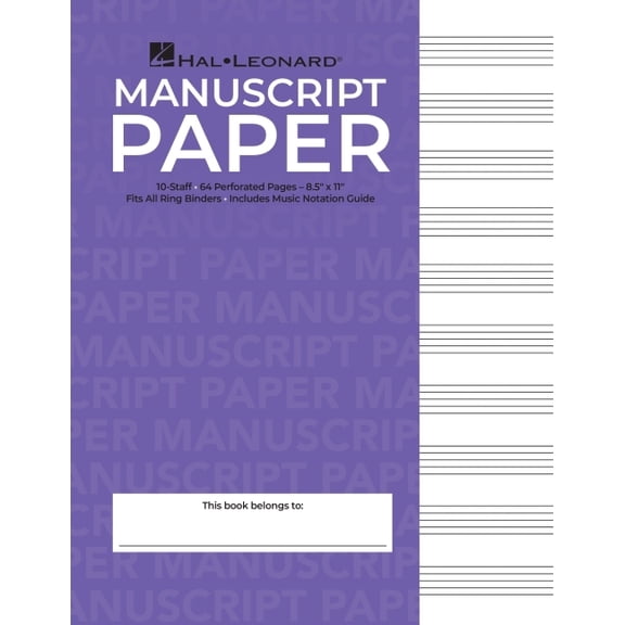Hal Leonard Manuscript Paper - 10-Staff, 64 Perforated Pages, 8.5 X 11, 3-Hole Punched, (Paperback)