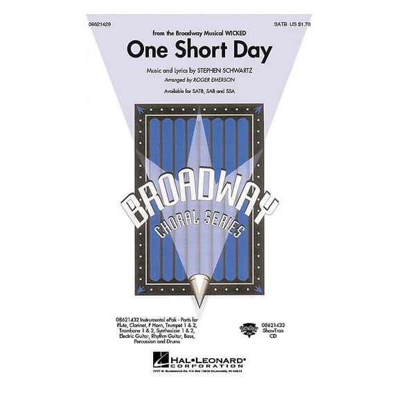 Hal Leonard One Short Day (from Wicked) ShowTrax CD Arranged by Roger Emerson