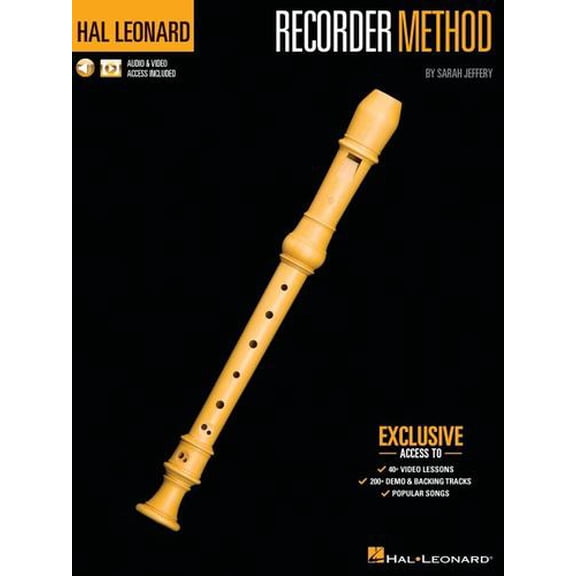 Hal Leonard Recorder Method by Sarah Jeffery - Book with 200+ Audio Demo Backing Tracks 40+ Video Lessons Included