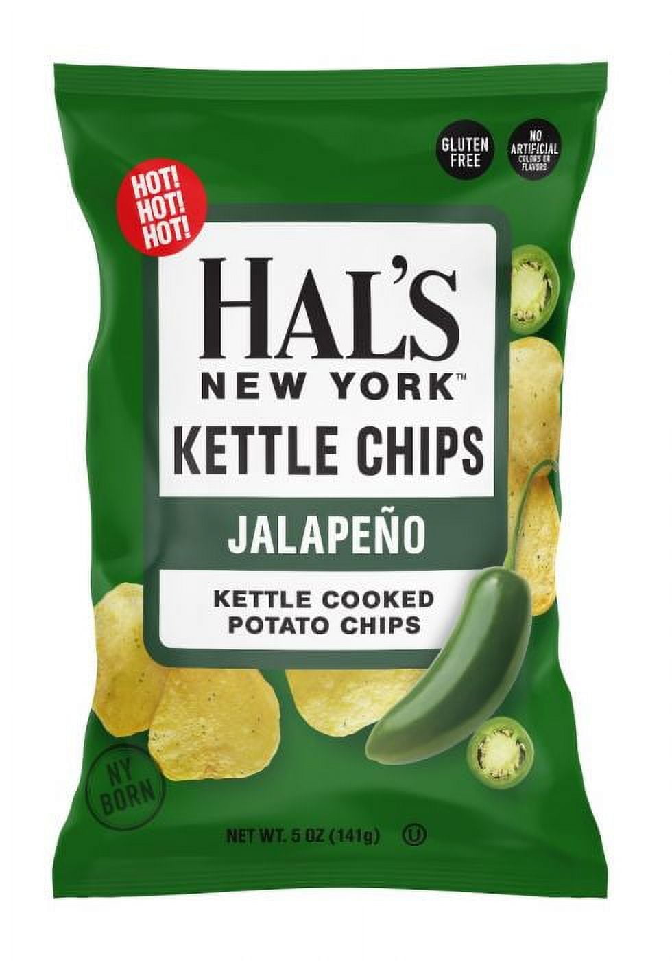 Hal's NY, Kettle Cooked Potato Chips, Jalapeno, 5 oz Bags, Pack of