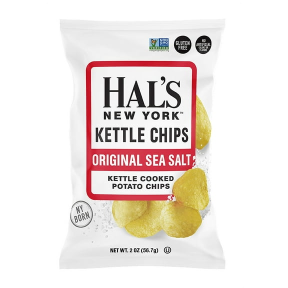 Hal's NY Kettle Cooked Potato Chips, Sea Salt, 2 oz Bags (Pack of 24)