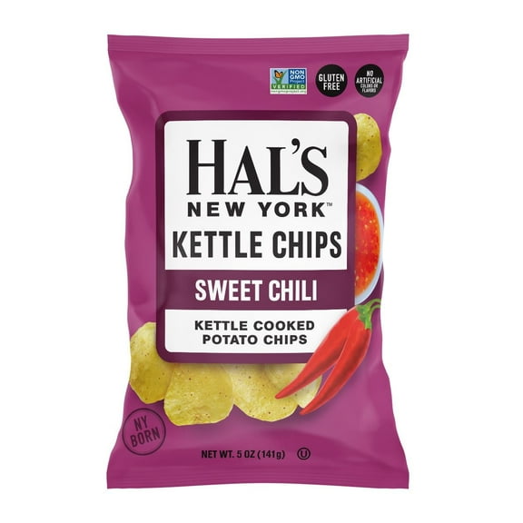 Hal's NY Kettle Cooked Potato Chips, Sweet Chili, 5 oz Bags (Pack of 12)