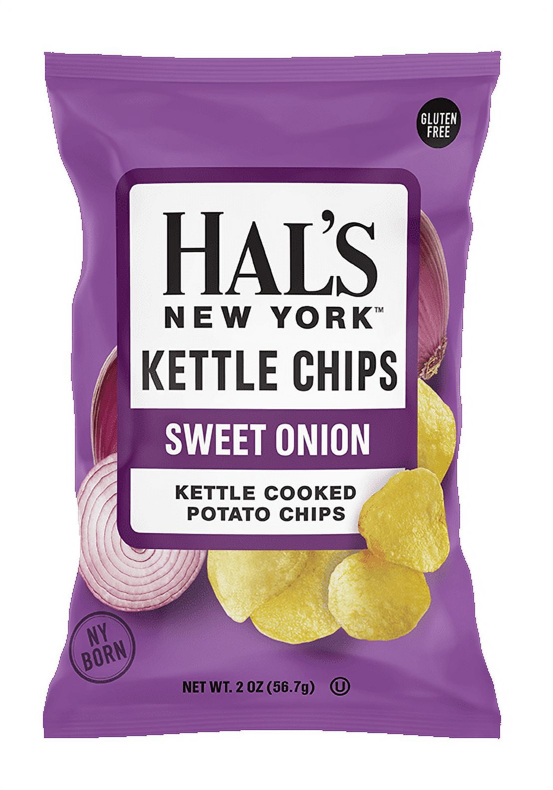 Hal's NY Kettle Cooked Potato Chips, Sweet Onion Flavor, 2 oz Bags
