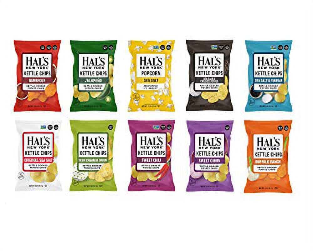 Hal's New York Kettle Cooked Potato Chips, Gluten Free, 10 Flavor Variety Pack, 2 oz (Pack of 30
