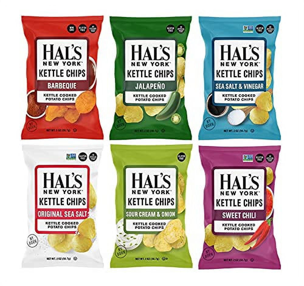 Hal's New York Kettle Cooked Potato Chips, Gluten Free, 2oz (Best Sellers Variety Pack, Pack of 12)