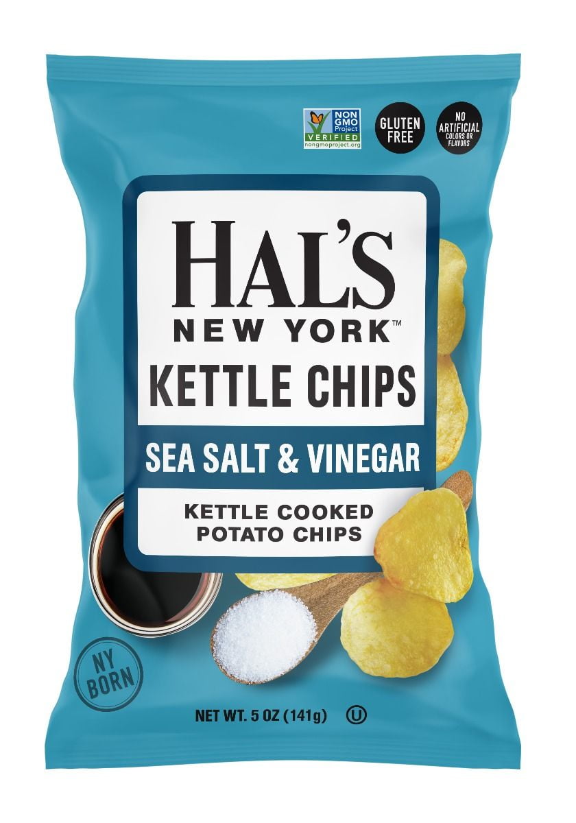 Hal's New York Kettle Cooked Potato Chips, Sea Salt & Vinegar, 5 oz Bags (Pack of 12)